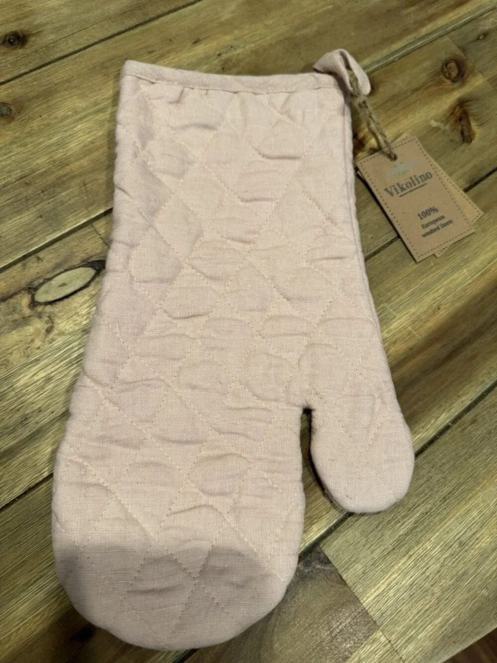 Vikolino Mauve Pink Linen Quilted Oven Glove Machine Washable 12.5